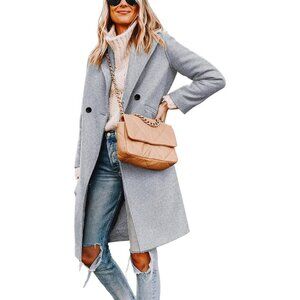 Women’ Lightgrey Wool Coat Casual Long Chic Outerwear Warm Winter Jacket Style